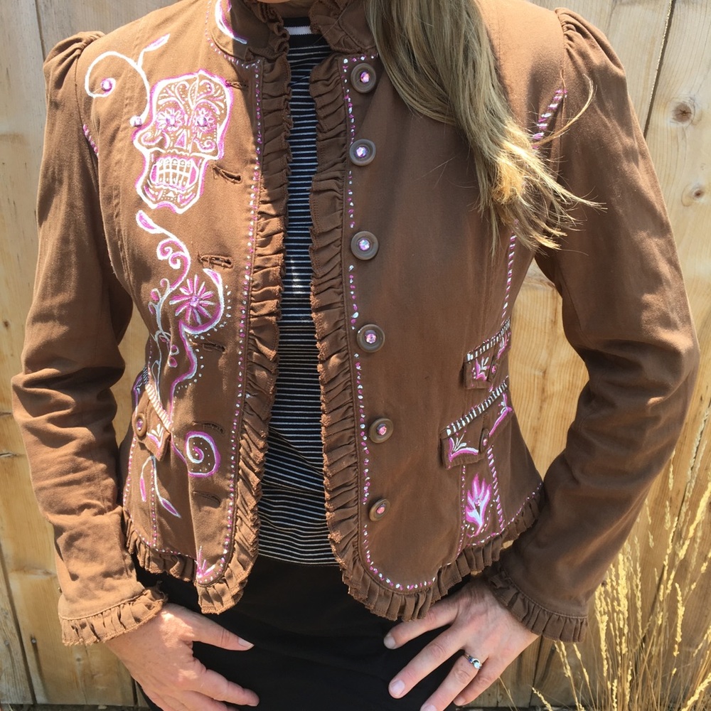Embellished INC jacket Dia de Los Muertos design